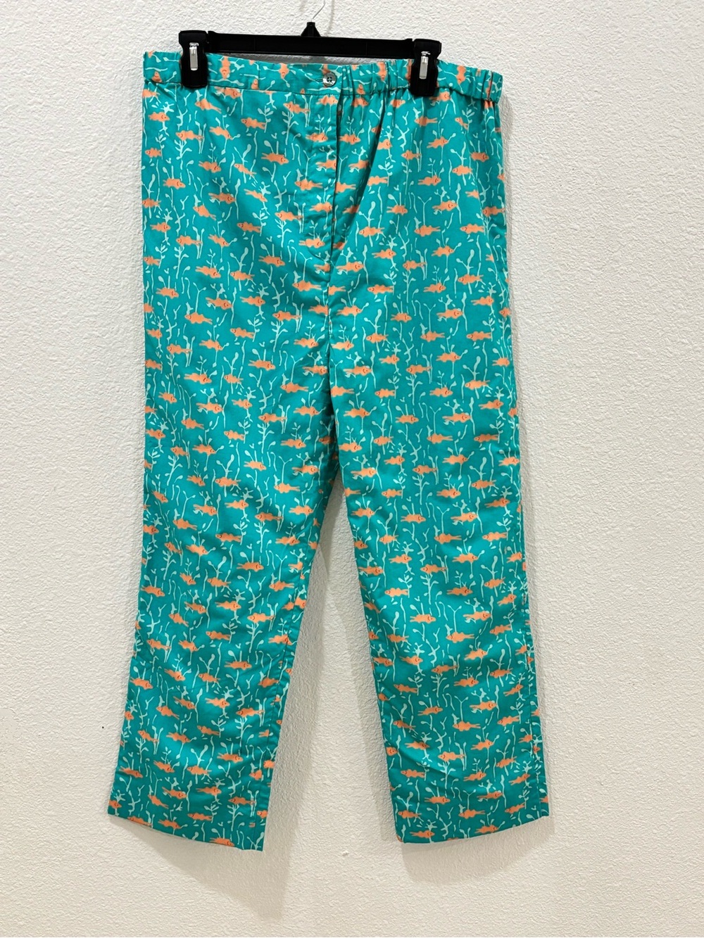 Vintage Lilly Pulitzer Turquoise Pants With Novelty Fish Pattern Cotton Medium